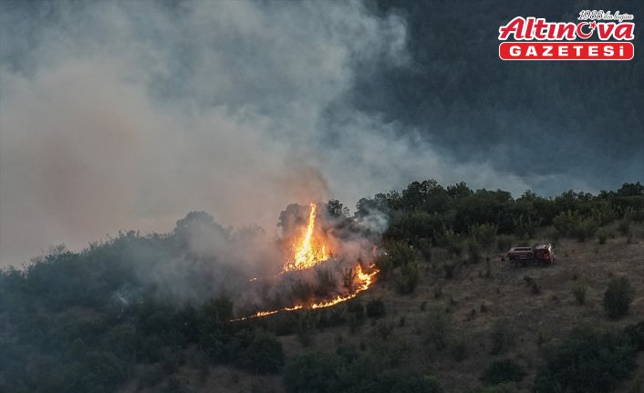 Bursa-Balıkesir sınırında çıkan orman yangınına müdahale ediliyor
