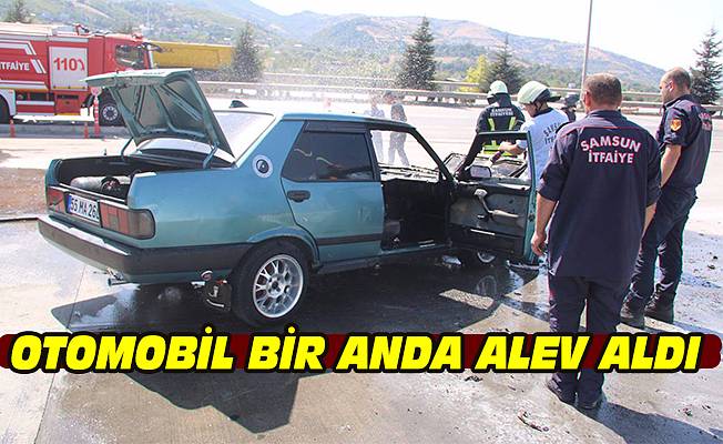 Arızalanan otomobil alev aldı