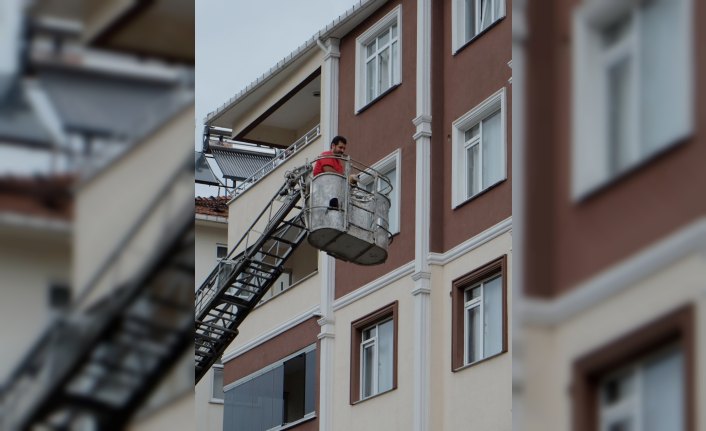 Binanın çatısında mahsur kalan kediyi itfaiye kurtardı