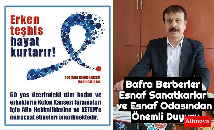 Bafra Berberler Esnaf Sanatkarlar ve Esnaf Odasından Önemli Duyuru