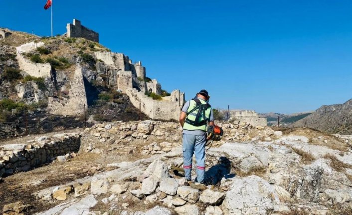 Amasya'da arkeolojik kazı alanında temizlik çalışması