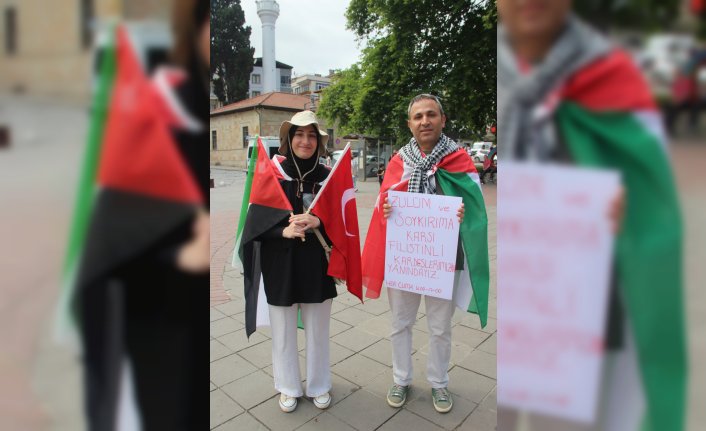 Ordu'da öğretmenden Filistin halkına destek eylemi