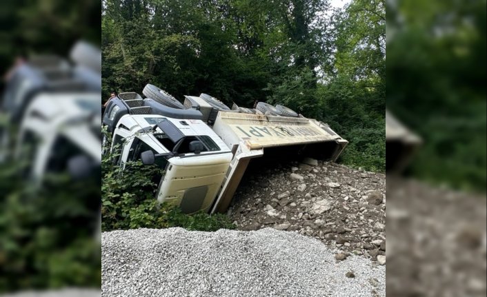 Ayancık'ta devrilen kamyonun sürücüsü yaralandı