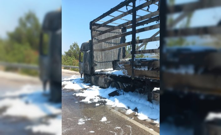 Tokat'ta seyir halindeki çinko yüklü tır yandı