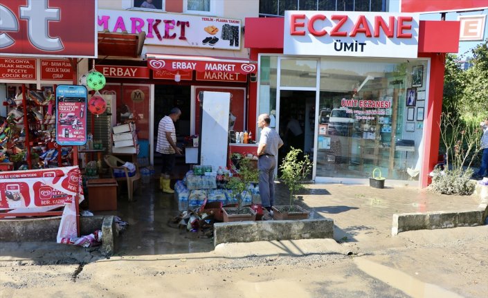 Taşkın ve heyelan meydana gelen Araklı'da temizlik çalışmaları sürüyor