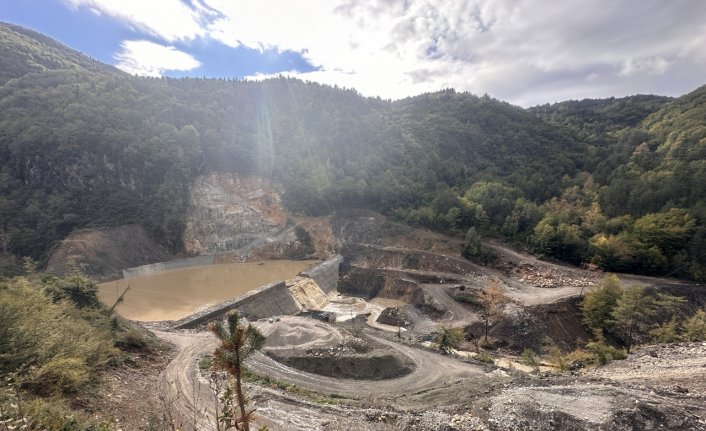 Kastamonu'da sel sularının altında kalan gölet inşaatı dron ile görüntülendi