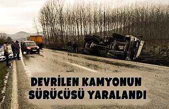 Devrilen kamyonun sürücüsü yaralandı