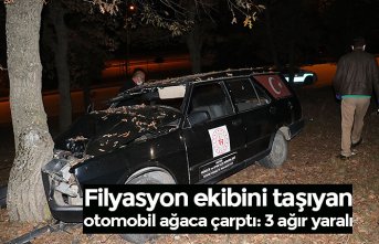 Filyasyon ekibini taşıyan otomobil ağaca çarptı: 3 ağır yaralı