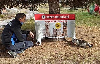Seben'de sokak hayvanları için sokaklara yem aparatı yerleştirildi