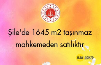 Şile'de 1645 m² taşınmaz mahkemeden satılıktır