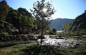 Rize'de heyelan olan köyde temizlik çalışmalarına başlandı