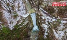 Sorkun Şelaleleri Tabiat Anıtı kar yağışıyla ayrı güzelliğe büründü