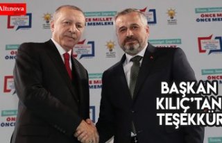 BAŞKAN KILIÇ’TAN TEŞEKKÜR