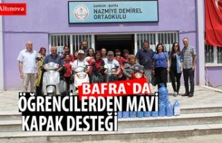 Bafra`da öğrencilerden mavi kapak desteği