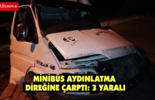 MİNİBÜS AYDINLATMA DİREĞİNE ÇARPTI: 3 YARALI