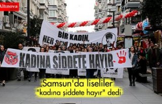 Samsun'da liseliler "kadına şiddete hayır"...