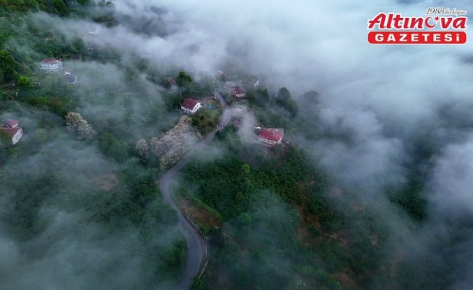 Düzce'de köylerin üzerini kaplayan sis denizi havadan görüntülendi